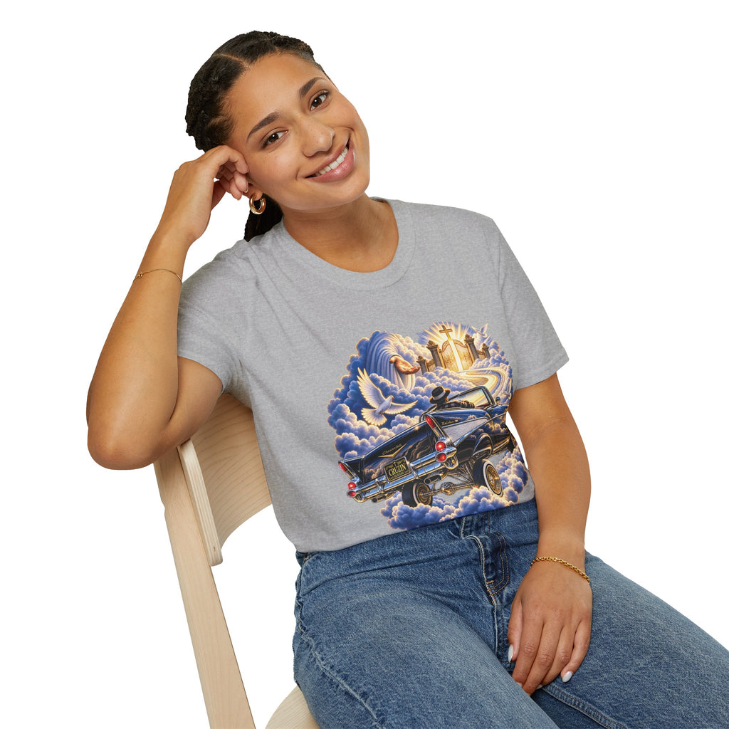 Christian Heaven Car Tribute T-Shirt — Guardian Angel, Cross & Dove T Shirt