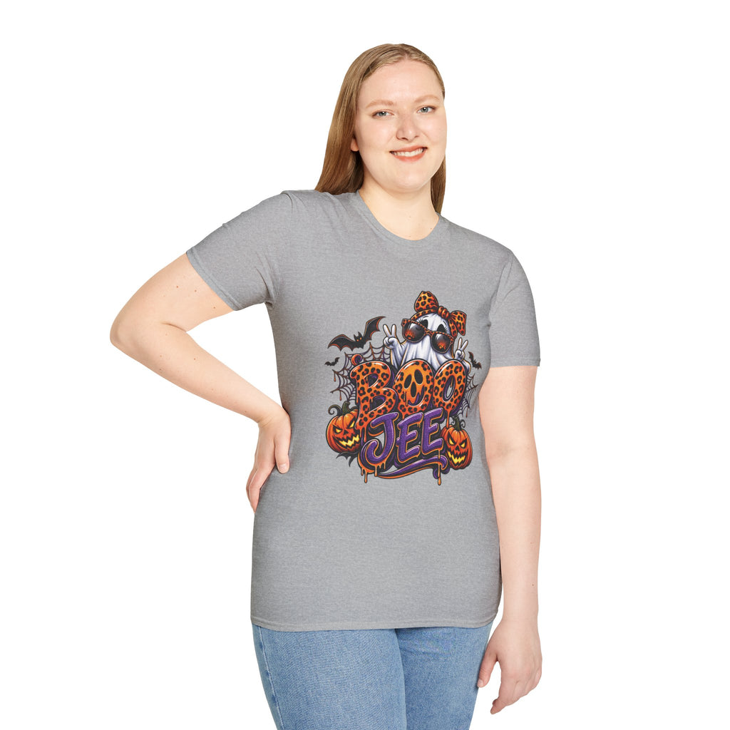 Ghost Boo Leopard Halloween T-Shirt — 'Boo' Graphic Pumpkin Bat Tee