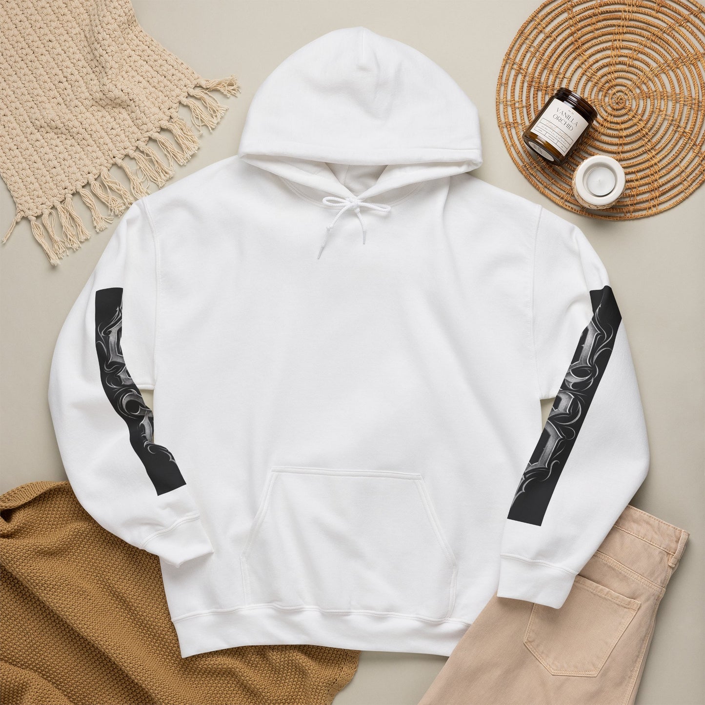 Graphic Hoodie — Gothic "OSD" Logo Pullover with Sleeve Panels