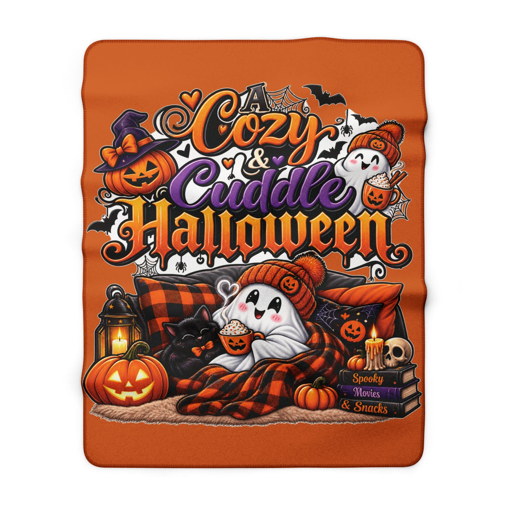 A Cozy & Cuddle Halloween Sherpa Blanket — Cute Ghosts, Pumpkins & Autumn Vibe