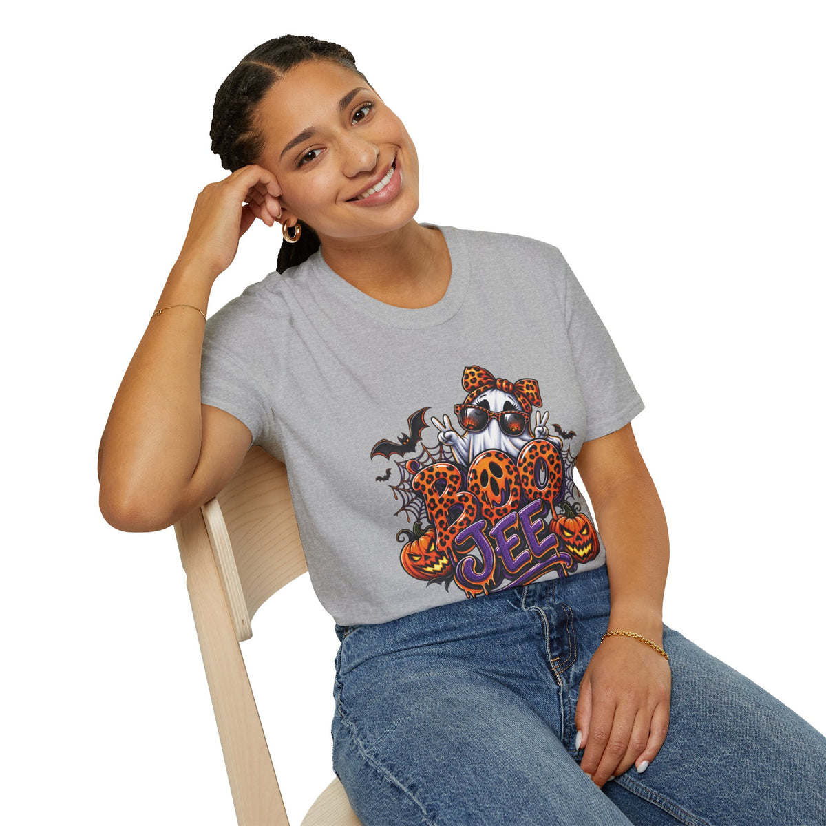 Ghost Boo Leopard Halloween T-Shirt — 'Boo' Graphic Pumpkin Bat Tee