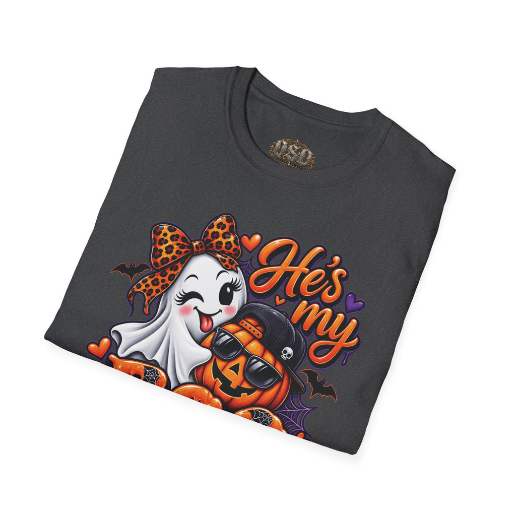 Halloween "He's My Boo Thing" T-Shirt — Cute Ghost & Pumpkin Couple Tee