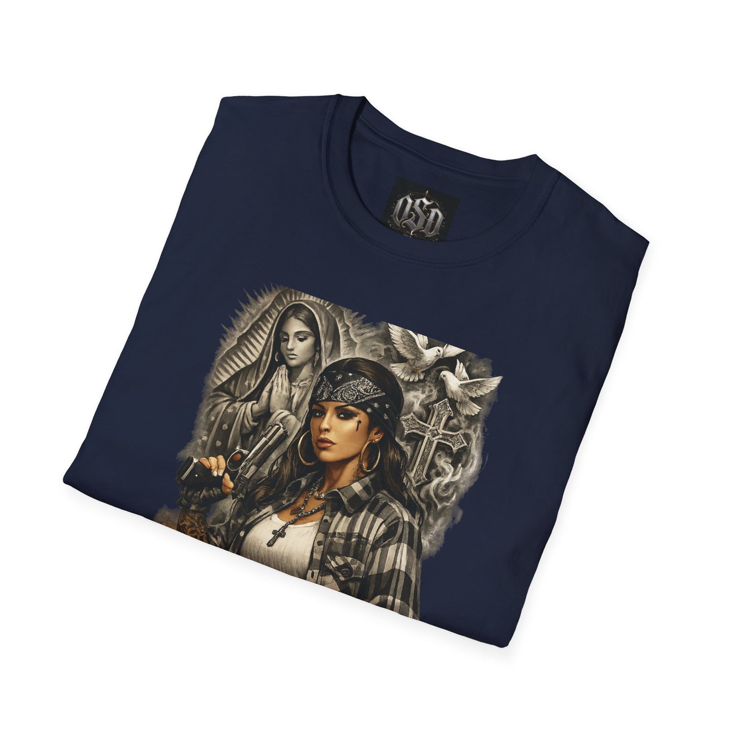 Chicana Lowrider Art T-Shirt – Virgen & Cholo Girl Vintage Streetwear