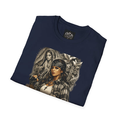 Chicana Lowrider Art T-Shirt – Virgen & Cholo Girl Vintage Streetwear