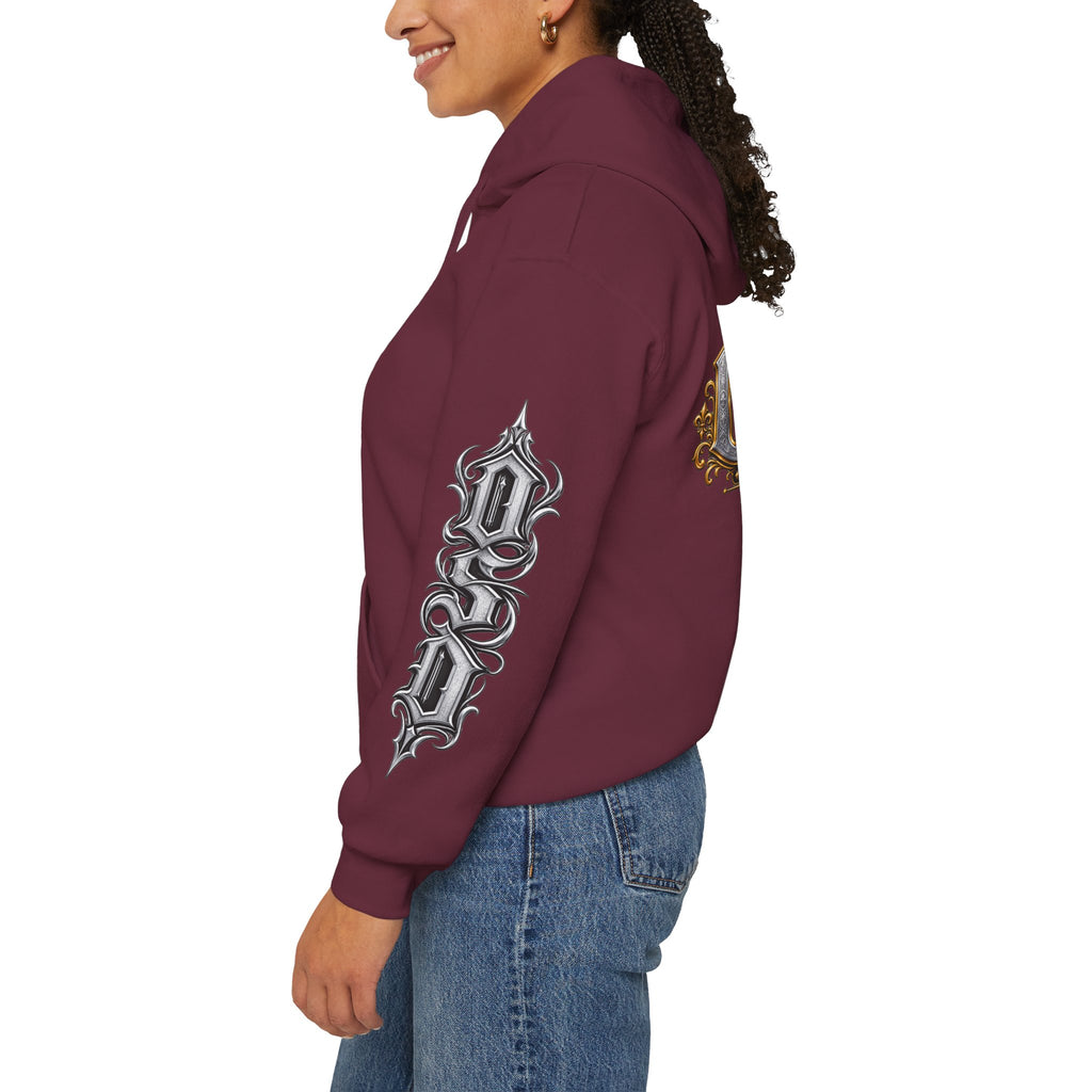 Hoodie — Ornate Gothic "OSD" Logo Sleeve & Back Streetwear Hoodie