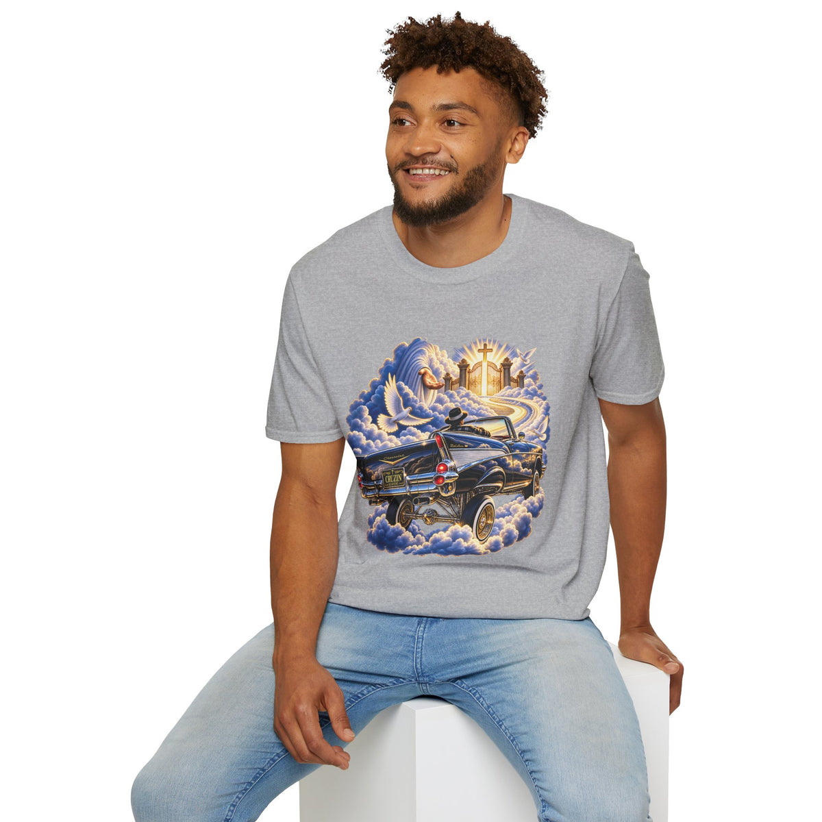 Christian Heaven Car Tribute T-Shirt — Guardian Angel, Cross & Dove T Shirt