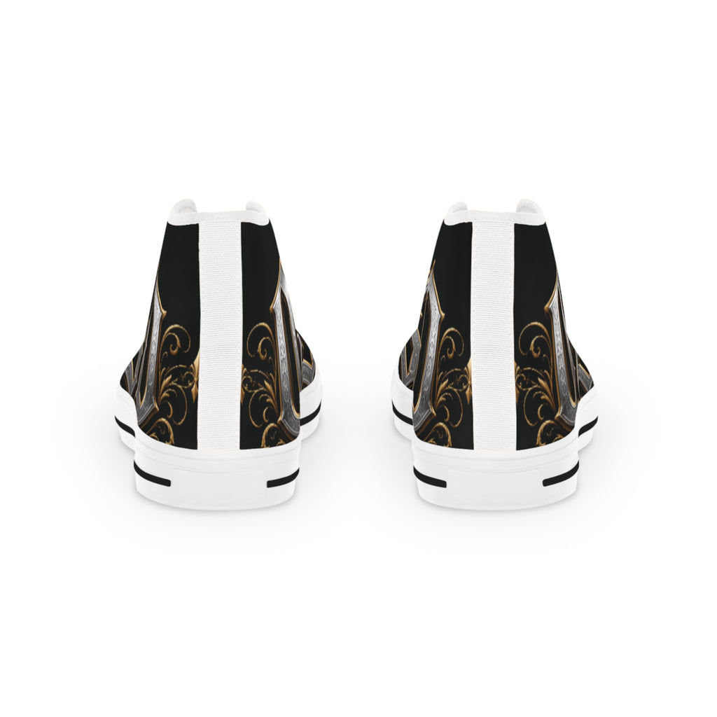 High Top Sneakers — Gothic Lettering Black & Gold Streetwear