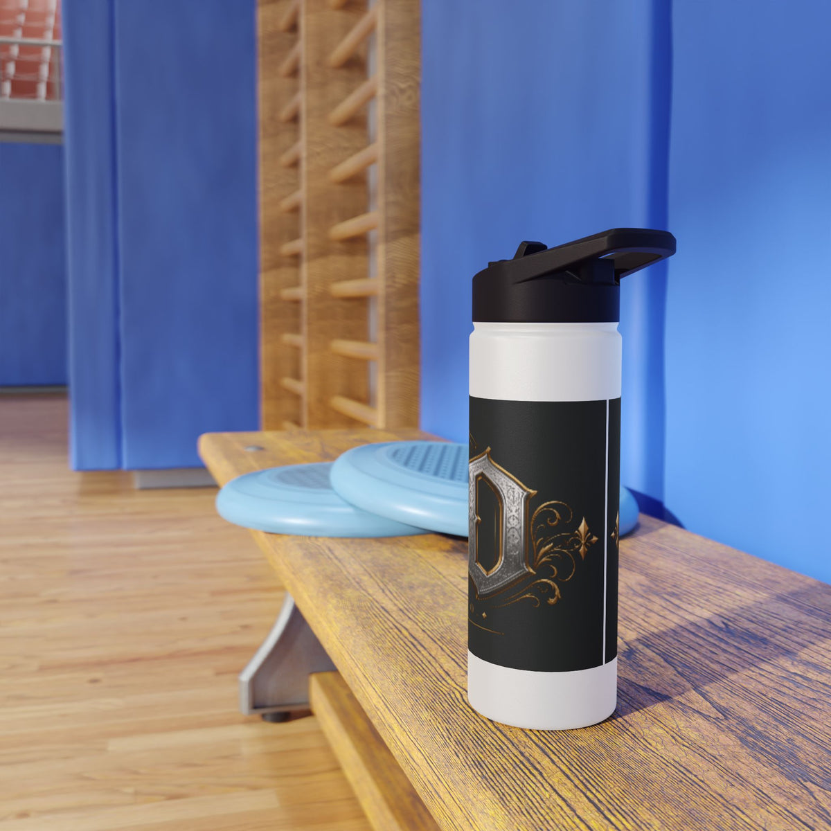 Ornate Gothic Stainless Steel Water Bottle — Vintage Monogram Design
