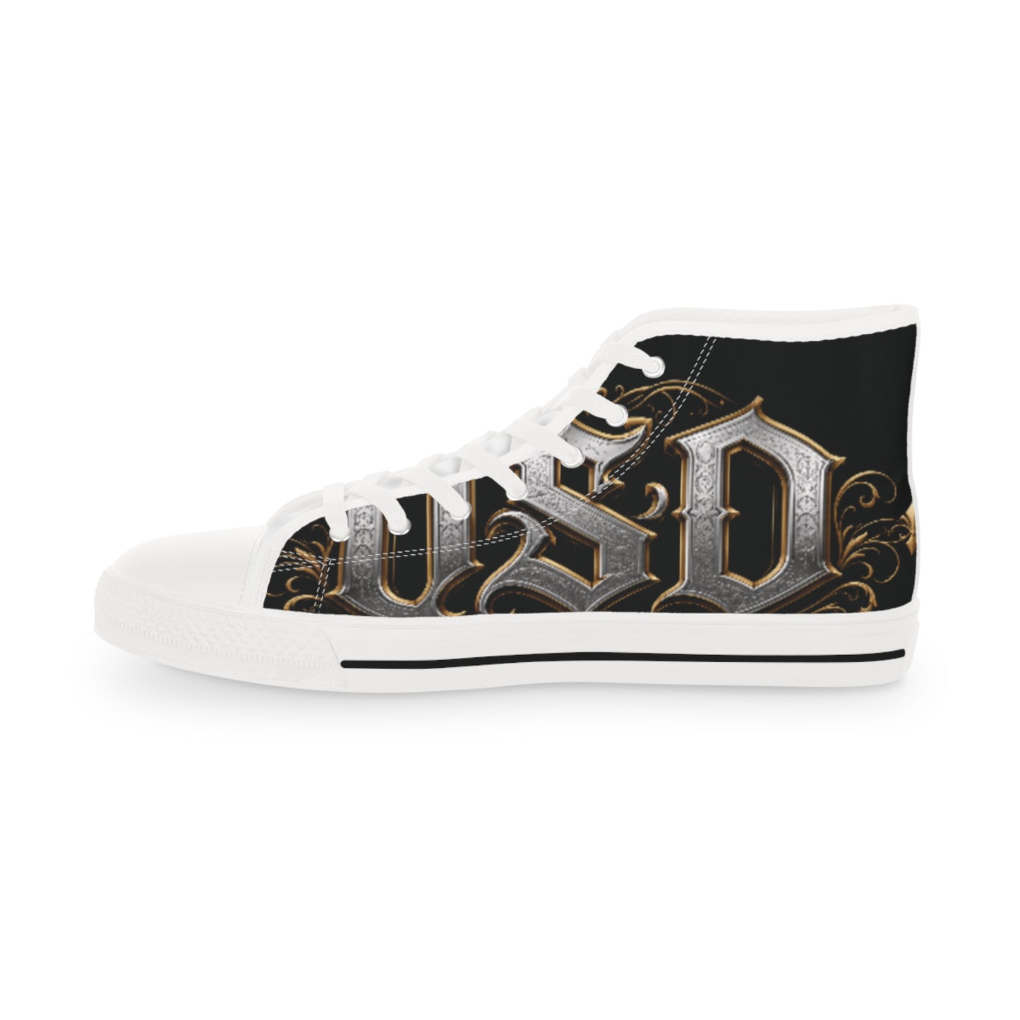 High Top Sneakers — Gothic Lettering Black & Gold Streetwear