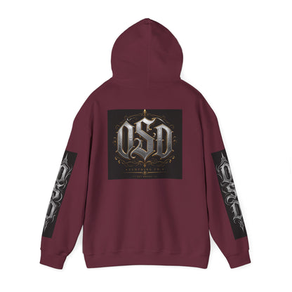 Graphic Hoodie — Gothic "OSD" Logo Pullover with Sleeve Panels