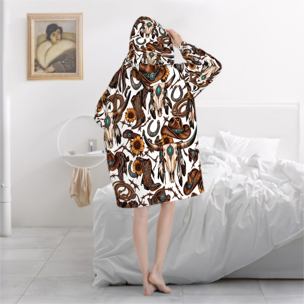 Adult Blanket Hoodie  Western Cowgirl Motif Pattern